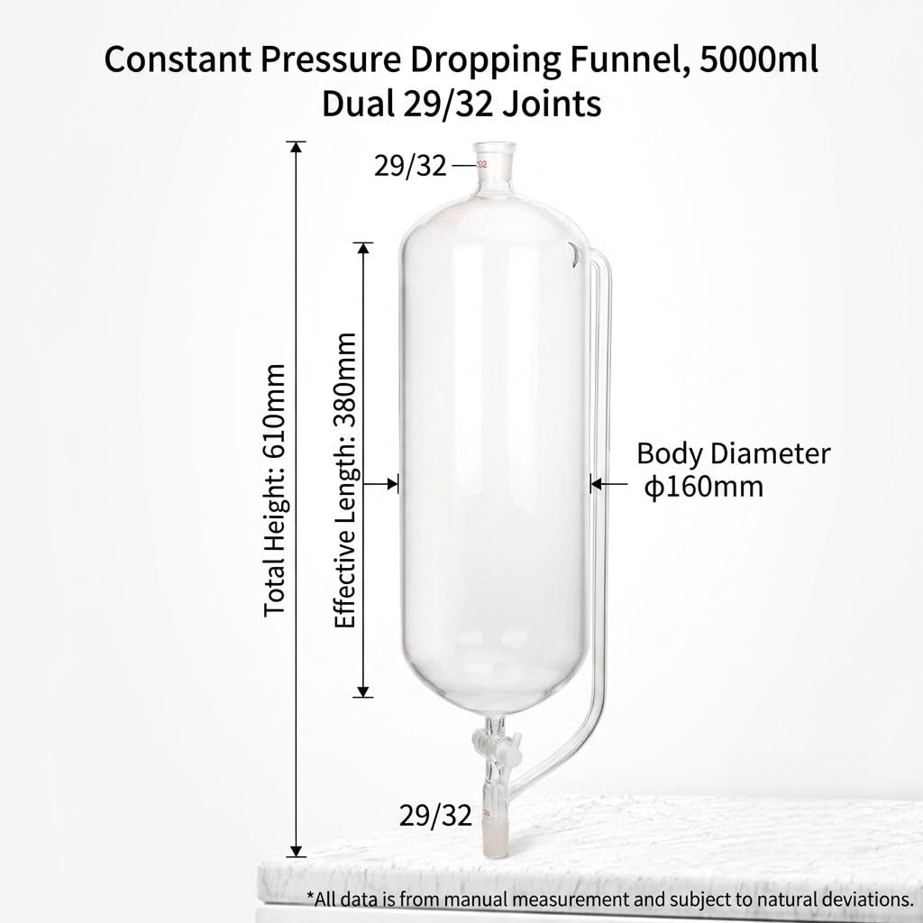 Druckausgleichstrichter aus Borosilikatglas PTFE Hahn Schliff-5000mL 29#