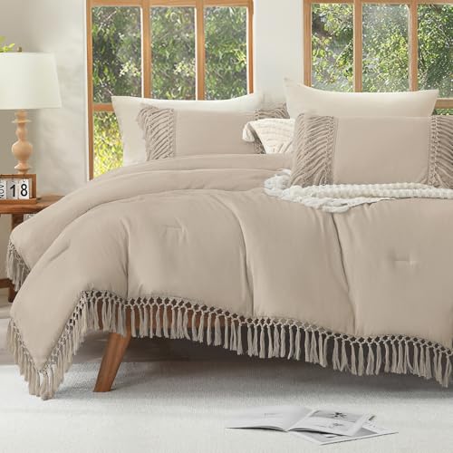 Image of Andency Comforter Full Size Set Khaki, Boho Lightweight Vintage Soft Bedding Comforter Sets, 3 Pieces Bed Set (79x90In Comforter & 2 Pillowcases)
