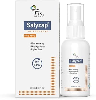 Fixderma 2% Salicylic Acid Salyzap Body Acne Spray For Acne on Back, Shoulders, Neck & Chest | Body Acne Spray to improve Breakouts, Blemishes & Uneven skin texture for Women & Men - 1.69 fl.oz