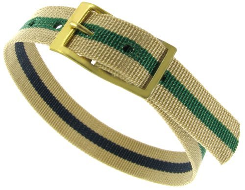 12mm Milano Slide Through Sports Wrap Nylon Textile Khaki Green Navy Stripe Reversible Ladies Watch Band Strap