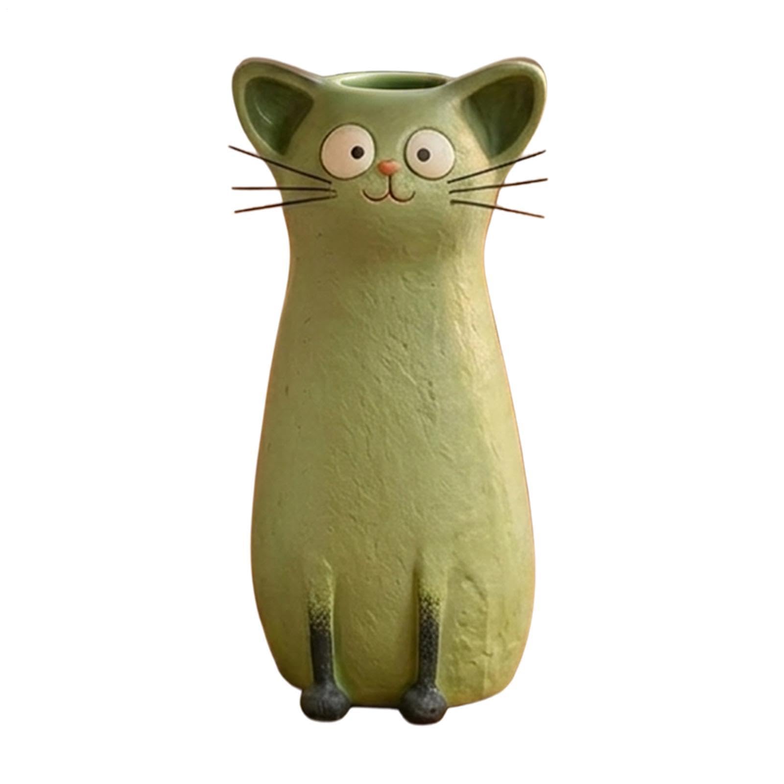 Vase de table chat original, bibelot résine pour décoration étagère et cheminée