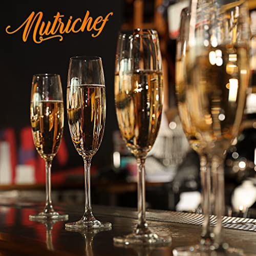 Nutrichef 7Oz Crystal Champagne Flutes - Set Of 2 Elegant Tall Long Stem Clear Stemmed Glass Drinkware W/Narrow Rims, Seamless Bowl, Lead-Free, Dishwasher Safe Sparkling Wine Stemware #TOP5