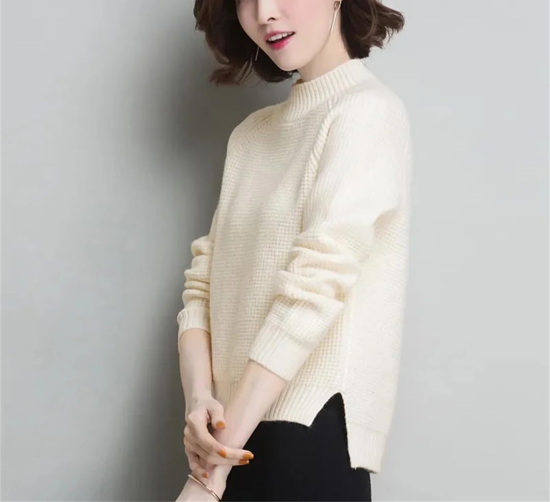 Maglione corto da donna a collo alto in maglia tinta unita allentato caldo maglione top