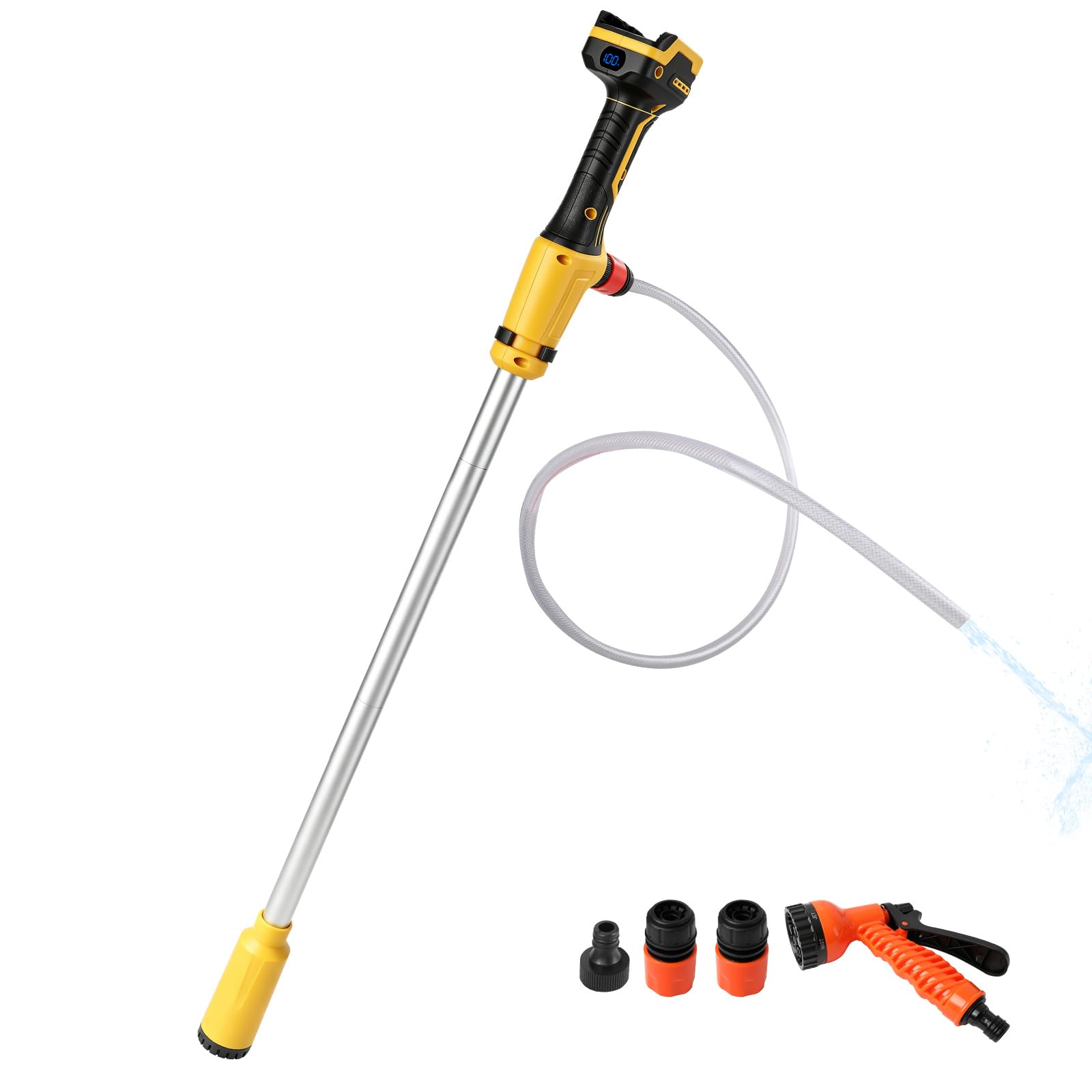 Cordless Stick Water Transfer Pump Compatible with Dewalt 18V/20V, 2736 L/h Flow Capacity, Portable Water Pump with 3/4" Hose Connector 1/2" Water Outlet for Pool Garden Pond(Yellow)