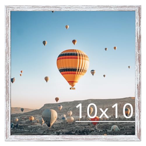 Image of JCJMY 10x10 Picture Frame for Wall Hanging, Wall Mounting Horizontally or Vertically, 10 x 10 Square Wall Gallery Poster Photo Frame with Durable Shatter Resistant Plexiglass, Rustic White