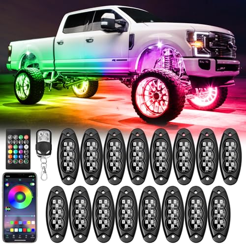 icicar 16 Pods LED Multi Chasing Color Rock Lights, APP/RF Control Waterproof Underglow Music Mode...