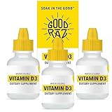 Good Raz - Vitamin D Drops Adult - Water-Soluble Liquid D3 Drops - Potent Vitamin D Liquid Drops - No Stir, Non-GMO, Kosher - D3 Liquid to Add to Drink Or Food, Flavorless - 12-Month Supply (3)