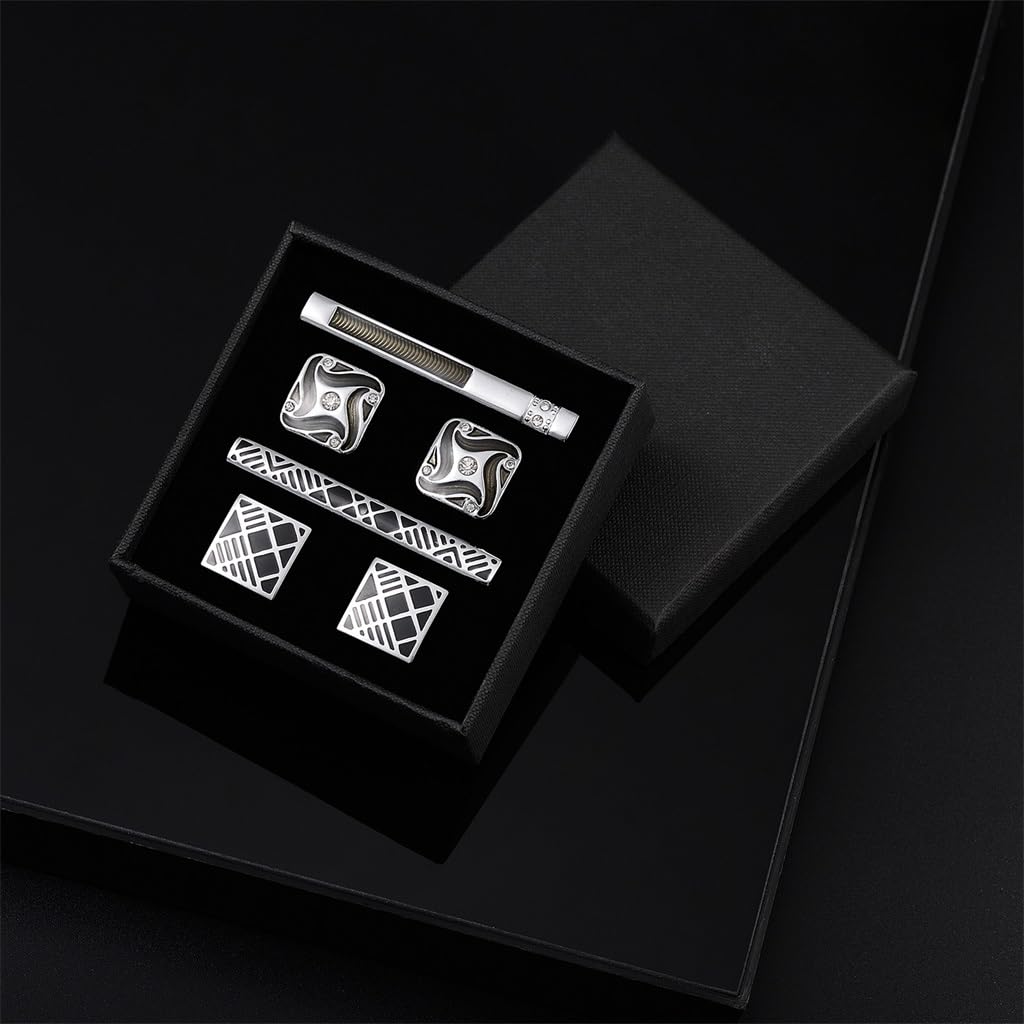 Manschettenknopf-Krawattenklammer-Set, französischer Manschettenknopf, modisch, schwarz gestreift, Krawattenklammer, Manschettenknopf-Box