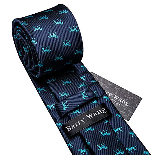 Image of Barry.Wang Fun Animal Ties for Men Designer Handkerchief Cufflink WOVEN Casual Necktie Set Festival