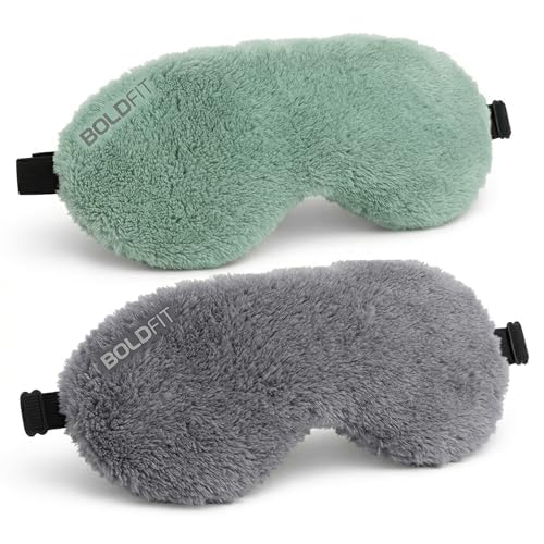 Image of Boldfit Eye Mask for Sleeping with Adjustable Strap Super Soft Sleep Masks Blind Fold for Comfortable Travelling Sleep Mask Pad for Girls Eye Masks Blind Folds for Sleeping - Green Grey (Pack of 2)