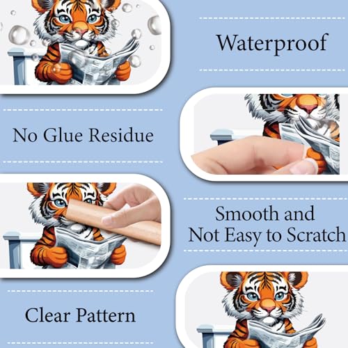 GORGECRAFT 4 Stück 4 Stile Lustige Tier Toilettensitz Aufkleber AFFE Tiger Löwe Hähne Die Auf Der Toilette Sitzen Muster Toilettentank Aufkleber Selbstklebende Deckel Aufkleber Für Das Badezimmer