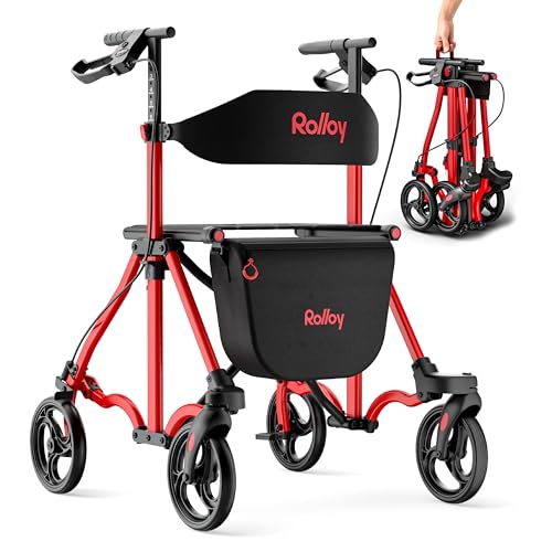 Rolloy Rollator Walkers for Seniors with Seat Lightweight Foldable Compact