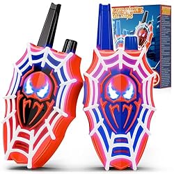 Mirthigig Walkie Talkies Niños, Web con Luces Roja...: Diseño Spider con Luces para Aventuras de Superhéroes: Estos walkie talkie niños tienen un audaz diseño inspirado en arañas con redes luminosas rojas y azules y ojos parpadeantes que fascinan a los pequeños aventureros. Son perfectos como juguetes pa...