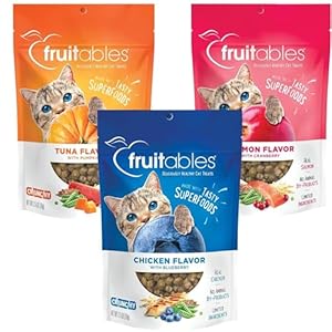 Fruitables Cat Treats | Crunchy Cat Treats | Healthy Low Calorie Cat Treats Packed with Protein | Free of Wheat, Corn and Soy | 2.5 oz (Pack of 3)