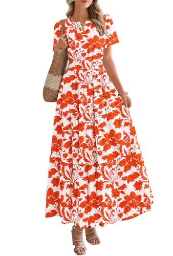 Image of BTFBM Womens Summer Floral Maxi Dresses V Neck Short Sleeve Boho Casual Flowy Long Wedding Guest Dress Beach Vacation