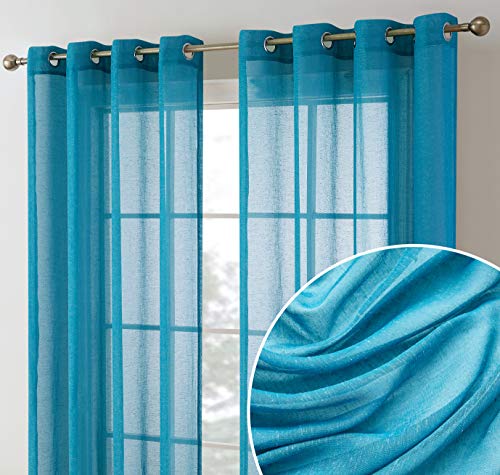 HLC.ME Sierra Linen - Cortinas transparentes con ojales para ventana (2 paneles de 54 x 84 L), color azul
