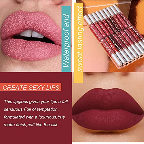 Niceface 9Pcs Matte Liquid Lipstick+1Pcs Clear Lip Plumper Gloss Makeup Set Kit, Long Lasting Waterproof Moisturizing Velvet High Pigmented Lipstick Lip Stain #TOP3
