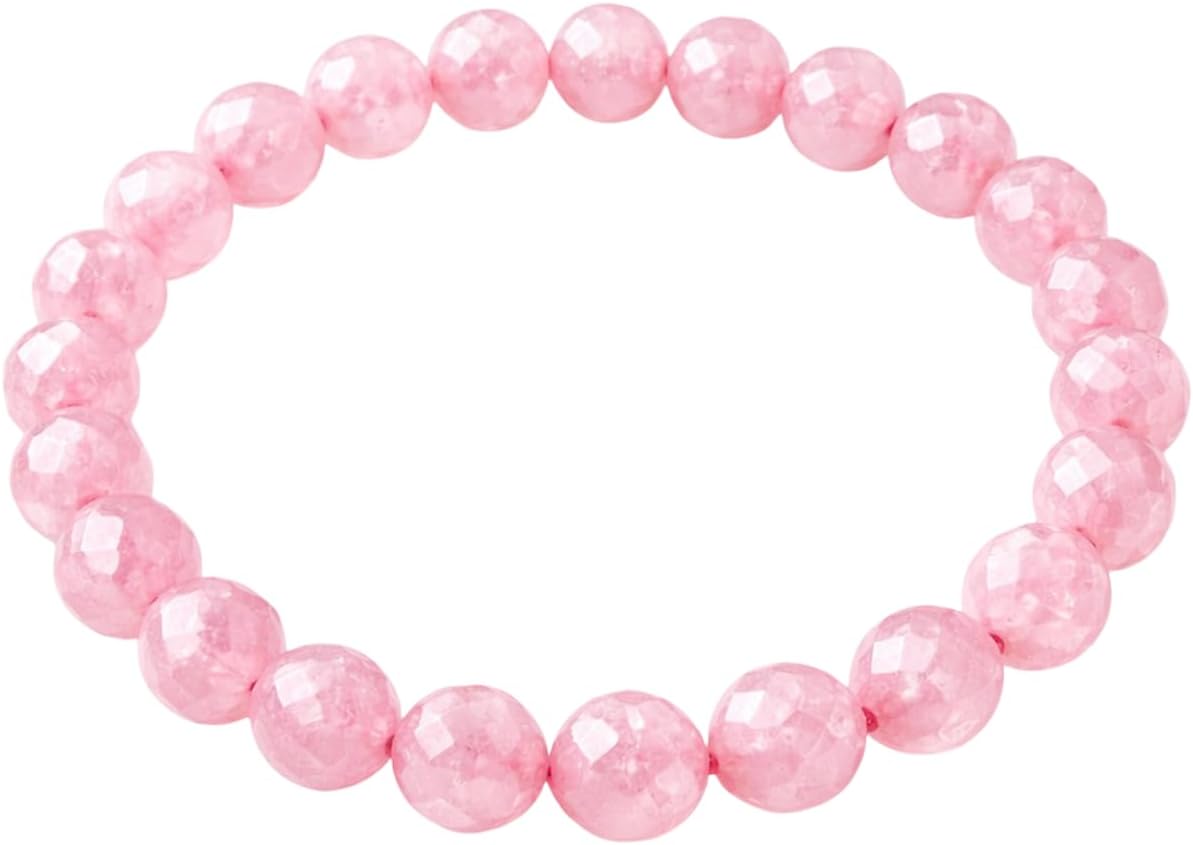 8mm Diamond Cut Rose Quartz Bracelet 24 Beads Natural Pink Crystal Stretch Bracelets for Love, Harmony & Emotional Healing, Self-Care & Positive Energy for Men & Women