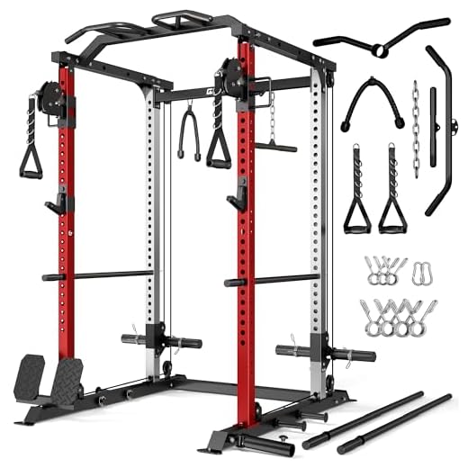 GOIMU DP01 Power Cage, 2000LBS Squat Rack with Cable Crossover and Dual Independent Pulley System, Full Cage for Full Body Training, Power Rack with More Training Attachments for Home Gym (Red)