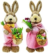 DearSun Set of 2pcs,14'' H Easter Straw Bunny Figurines Tabletop Ornament Animal Art Crafts Straw...