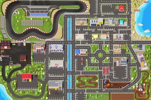 Tapis de Jeu 3D pour Enfants – Très Grand Tapis de Route avec Cir...