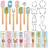 Remerry 8 Sets Easter Cookie Cutters and Spatula Set Easter Baking Gift Stainless Steel Egg Chick Carrot Bunny Cookie Cutters Baking Spatula Greet Cards Cooking Gift for Spring Party Cake DIY Supplies