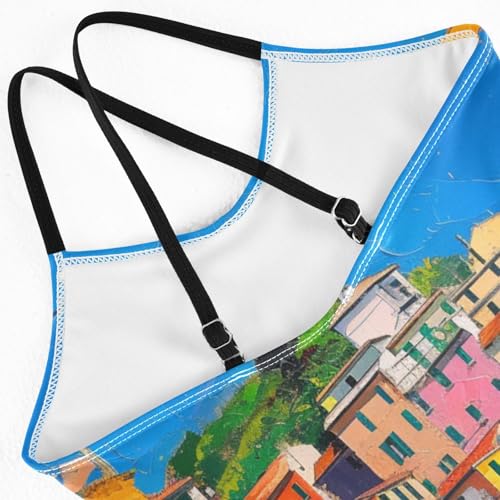 ALAZA Colorful Houses Cinque Terre Italy Girl’s Swimsuits Bathing Suit One Piece Beach Swimwear4