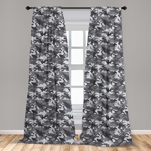 Ambesonne MICP_47424_56X63 Camouflage Window Curtains, Monochrome Attire Pattern Camouflage Inside Vegetation Fashion Design Print, Lightweight Decor 2-Panel Set thumb #2