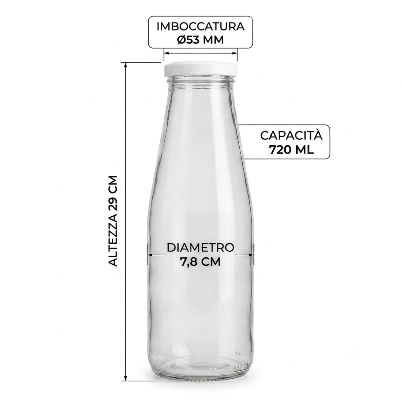 Chianese Bottiglie per Passata in Vetro 720 ml con Tappo Ø53 – 40 Pezzi – Per Salsa, Sughi, Succhi e Conserve