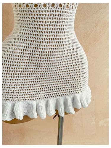 Image of GORGLITTER Women's Vacation Outfit Crochet Halter Knit Bubble Mini Dress Sexy Beach Cruise Summer Miami Resort Outfits