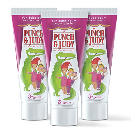 Punch & Judy Kids Toothpaste - Fun Bubblegum Flavour, 3+ Years, Fluoride, Sugar Free (3 x 50ml)