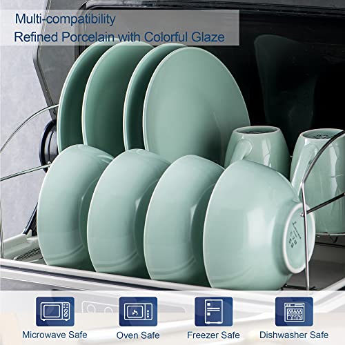 Round Dinnerware Set For 4, 16-Piece Green Dishes Dinnerware Sets, Lovecasa Ceramic Dishes Set With Dinner Plates, Dessert Plates, Bowls And Mugs, Microwave Dishwasher Safe, Light Green #TOP4