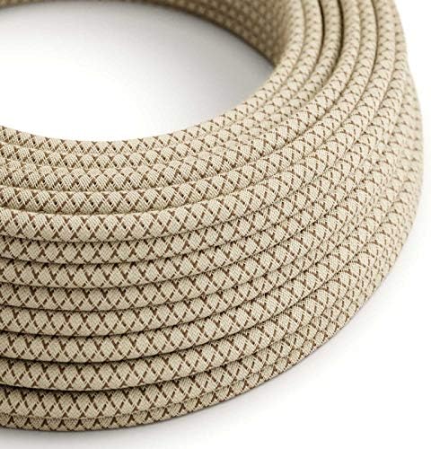 CA Creative Cables Natural & Brown Linen Crisscross Covered Round Electric Cable - RD63-150ft, 3 x 18 AWG
