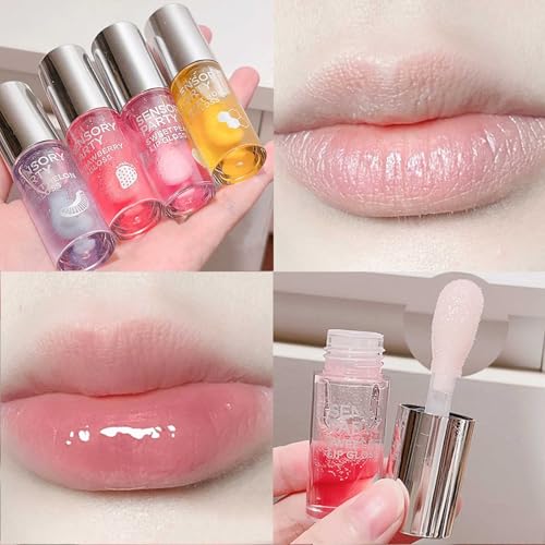Lip Glow Gloss Plumping Tint,Moisturizing Lip Oil for Lip Lines,4Pcs Jelly Lip Oil,Lip Care Lip Gloss, transparent, 1 count (Pack of 4) - Image 2