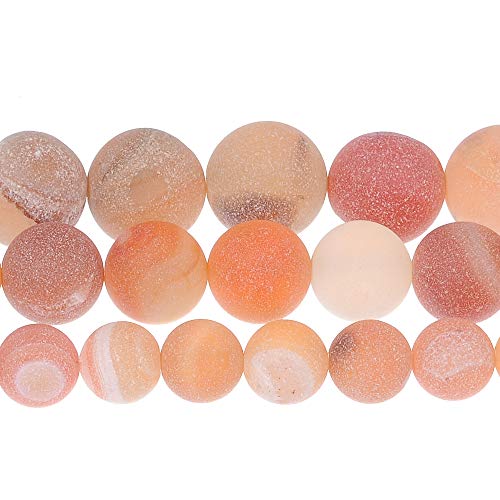 8MM 10MM 12MM Natural Gorgeous Matte Fancy Druzy Agate Round Loose Beads Gemstone for Jewelry Making by Ruilong (Orange, 8MM) - Image 2