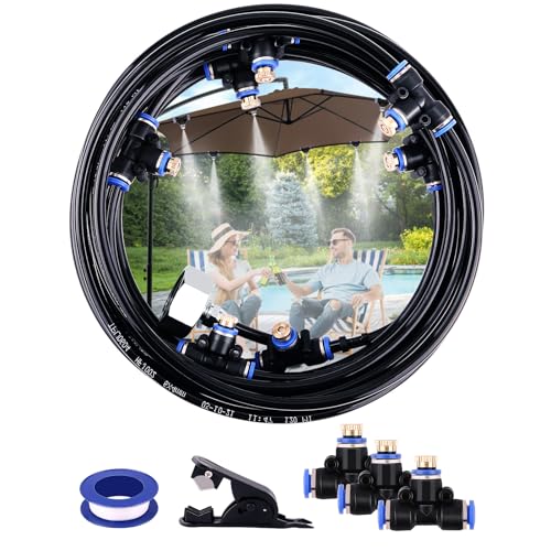20M AGPTEK Kit d’Irrigation système de brumisateur extérieur 67pcs, avec 23 Buses de Brume avec T Joint, système de Refroidissement extérieur...