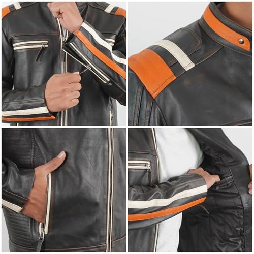 Image of Vintage Cafe Racer Leather Jacket Men Retro Motorcycle Racing Jacket