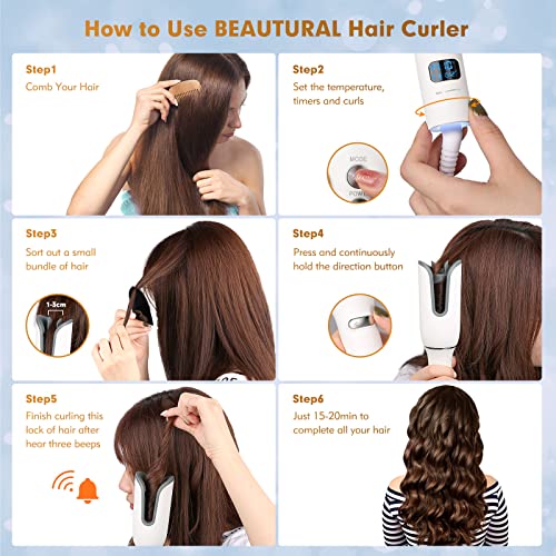 Beautural AUTO HAIR CURLER With Adjustable 5 Temps, 13 Curls & 10 Timer Settings, 40S Rapid Heating,1Inch Large Barrel, Portable Automatic Hair Curling Iron thumb #5