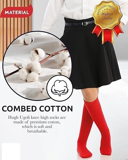 Image of WKLOUYHE Kid's Knee High Cotton Socks for Girls Boys and Toddlers, Solid Color Long School Uniform Socks Pack Of 04