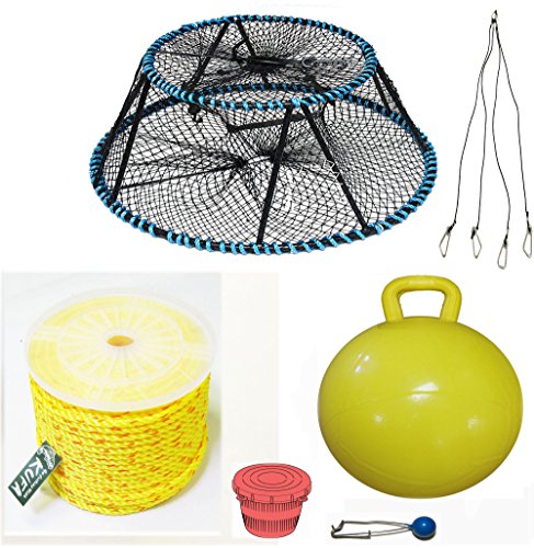 KUFA Sports Tower Style Prawn Trap with 400' Rope, Yellow Float, Vented Bait Jar & Harness Combo (CT130+PAP5+HA5)