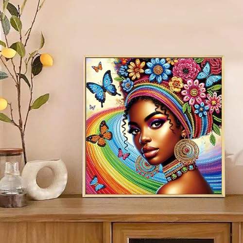 Image of AiYuanzsh 5D Special Shaped Diamond Painting Kit - African American Woman Design, Unique Crystal Rhinestone Diamond Art Set for Beginners and Adults, Perfect for Home Wall Decor and Holiday Gifts