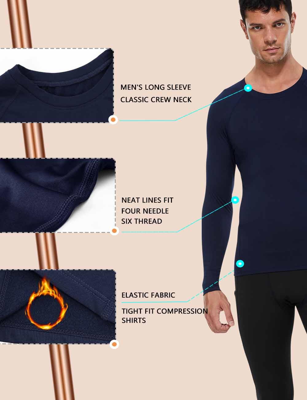 Men's Thermal Compression Shirts Long Sleeve Athletic Running Gear Undershirt Base Layer for Winter Cold Weather
