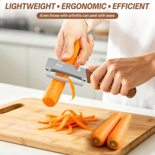 Image of MultiFunctional Vegetable Peeler, Non-Slip Wooden Handle with Sharp Stainless Steel Blade, Built-in Bottle Opener - Perfect Kitchen Peeler For Veggie, Fruit, Potato, Carrot, Apple
