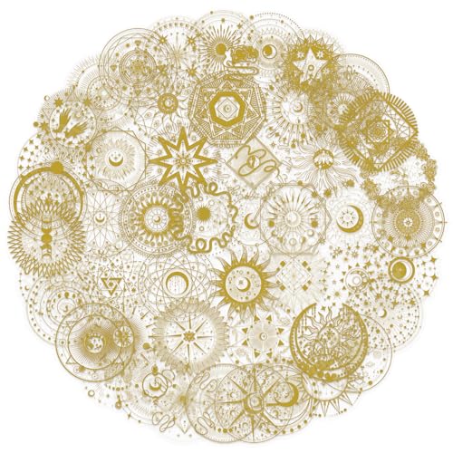 50Pcs Gold Sun and Moon Celestial Stickers Pack Aesthetic Fantasy Decals for Scrapbook Journal Laptop Kindle Luggage Planner Phone Water Bottle Skateboard Waterproof PET Transparent Sticker