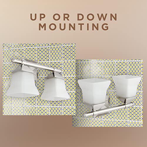 Image of Diodesy- 14-Inch Bathroom Vanity Square Bell Sconce 2-Light Fixture 100W Max E26 Medium Base Sockets Use A19 Bulb(Not Included) Brushed Nickel & Frosted Glass Shade ETL Listed- For Living Room Bedroom
