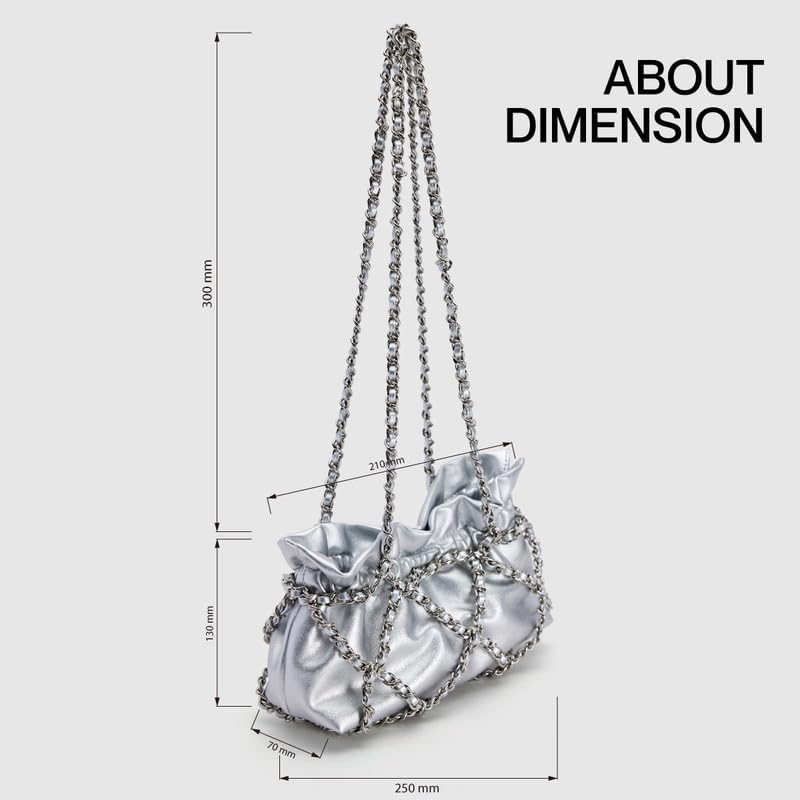 URBAN REVIVO Women's Fashion Ruched Shoulder Bag Crossbody Casual Bag With Chain Medium