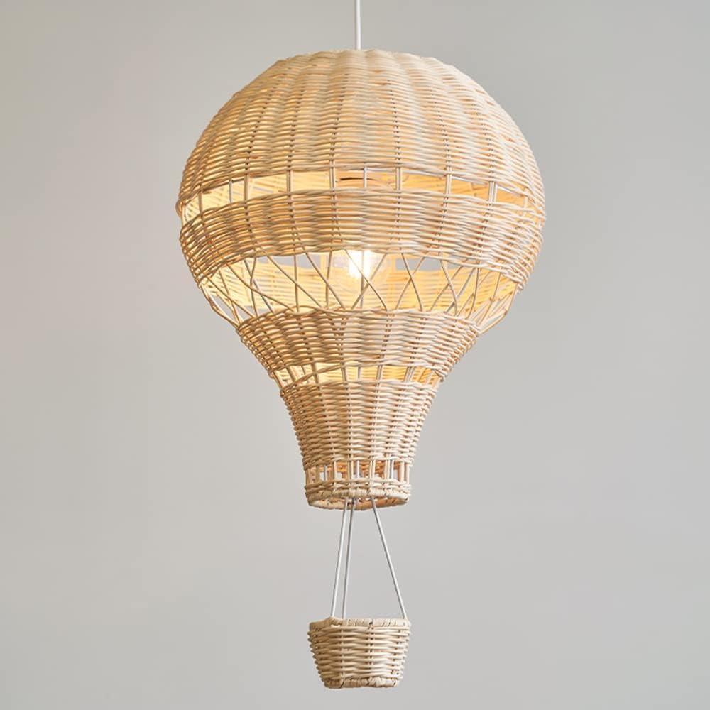 Lampadario in Legno Boho per cameretta dei Bambini, Lampada a Sospensione a Forma di Mongolfiera, Lampada in Rattan Naturale, Lampada a Sospensione in Vimini di bambù, Lampada da s