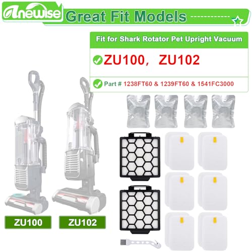 Image of ZU102 Filter Odor Neutralizer for Shark ZU100 ZU102 Rotator Upright Vacuum | Parts # 1238FT60 & 1239FT60 & 1541FC3000, 2 HEPA +6 Foam & Felt Filters Replacement +4 Odor Neutralizer Cartridge