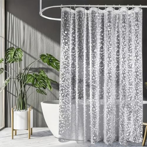 Rideau Douche Anti Moisissure Transparent,180x200 cm Semi Transparent PEVA Rideaux de Douche Lavable,Rideau Baignoire Imperméable avec 12 Anneaux,Shower...