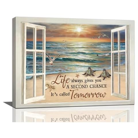 Tijuboni Coastal Bathroom Decor Wall Art Sea Turtle Pictures Wall Decor Beach Sunset Canvas Painting Prints Modern Artwork Home Decoration for Bathroom Bedroom Living Room 16"x20" Cover